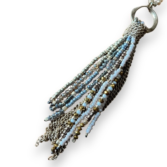 Melrose and Market Gold Tone Tassel Long Necklace with Neutral Color Beading - Picture 4 of 11